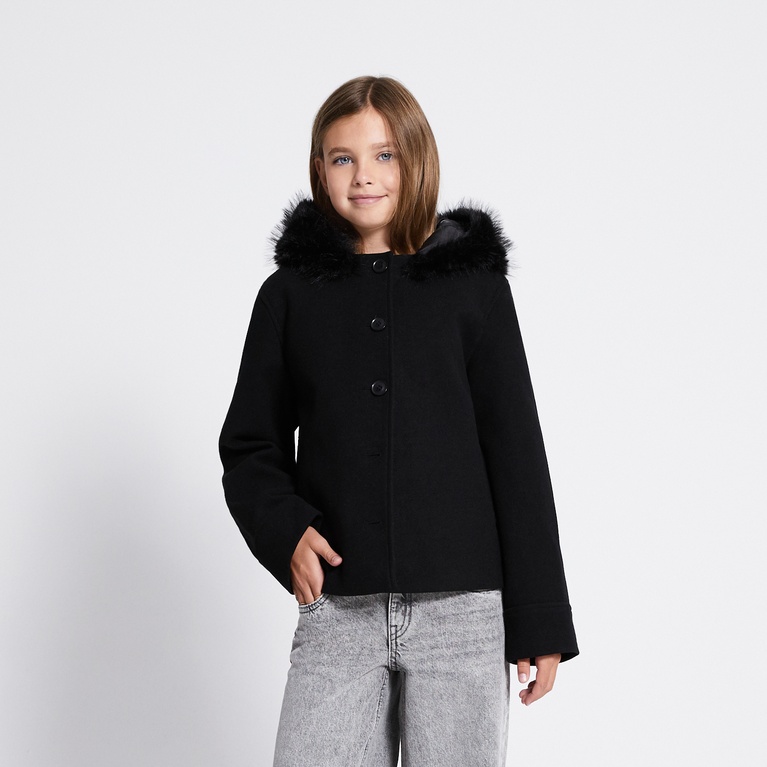 Faux fur collar jacket "Lovalie Star" Black